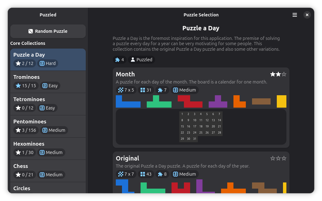 The puzzle selection